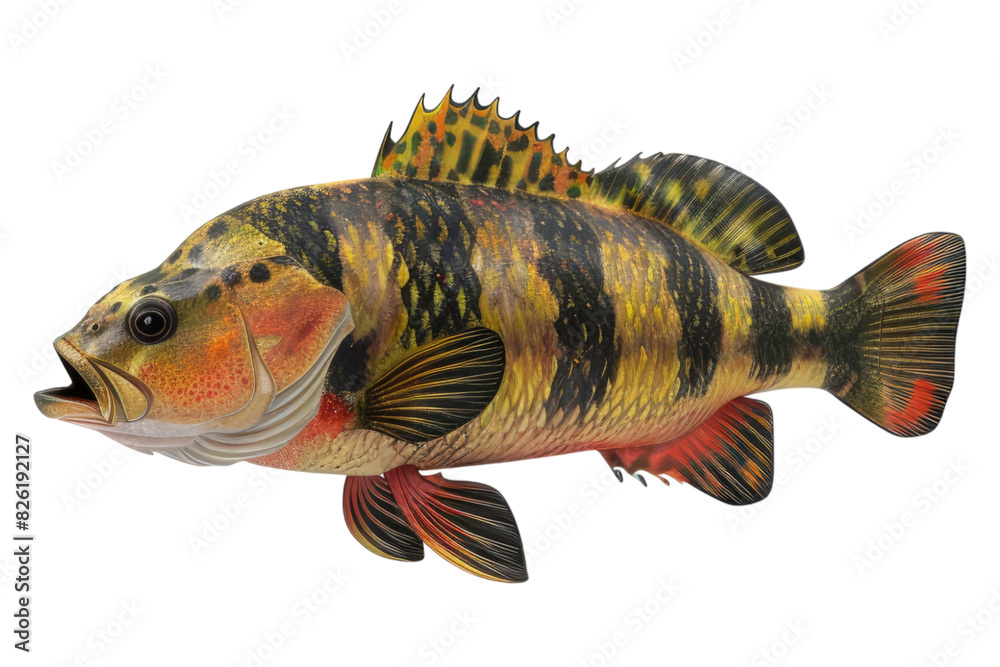 Fototapeta premium Peacock bass fish isolated on white background