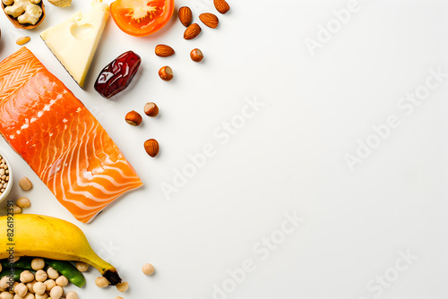 Tryptophan-rich foods on a light background. Copy space photo