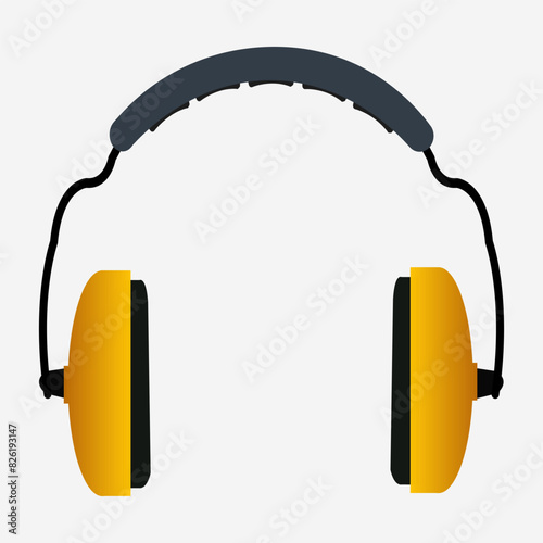 Protective ear muffs vector illustration on white icon. Personal protective equipment, yellow ear muffs in flat design vector. Safety earphones hearing protection for construction worker.