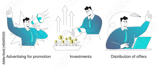 businessman financial consultant investor in flat modern styles. Financial literacy concept, mutual fund or growing investment, profit growth or income increase, savings, asset management concept