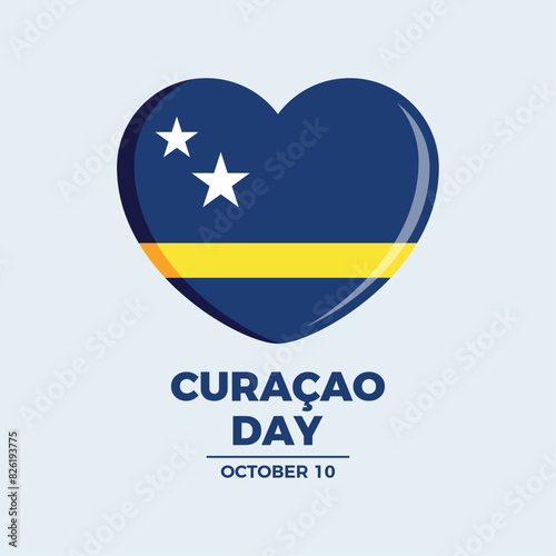 Curaçao Day poster vector illustration. Curacao flag in heart shape icon vector. Template for background, banner, card. October 10 every year. Important day