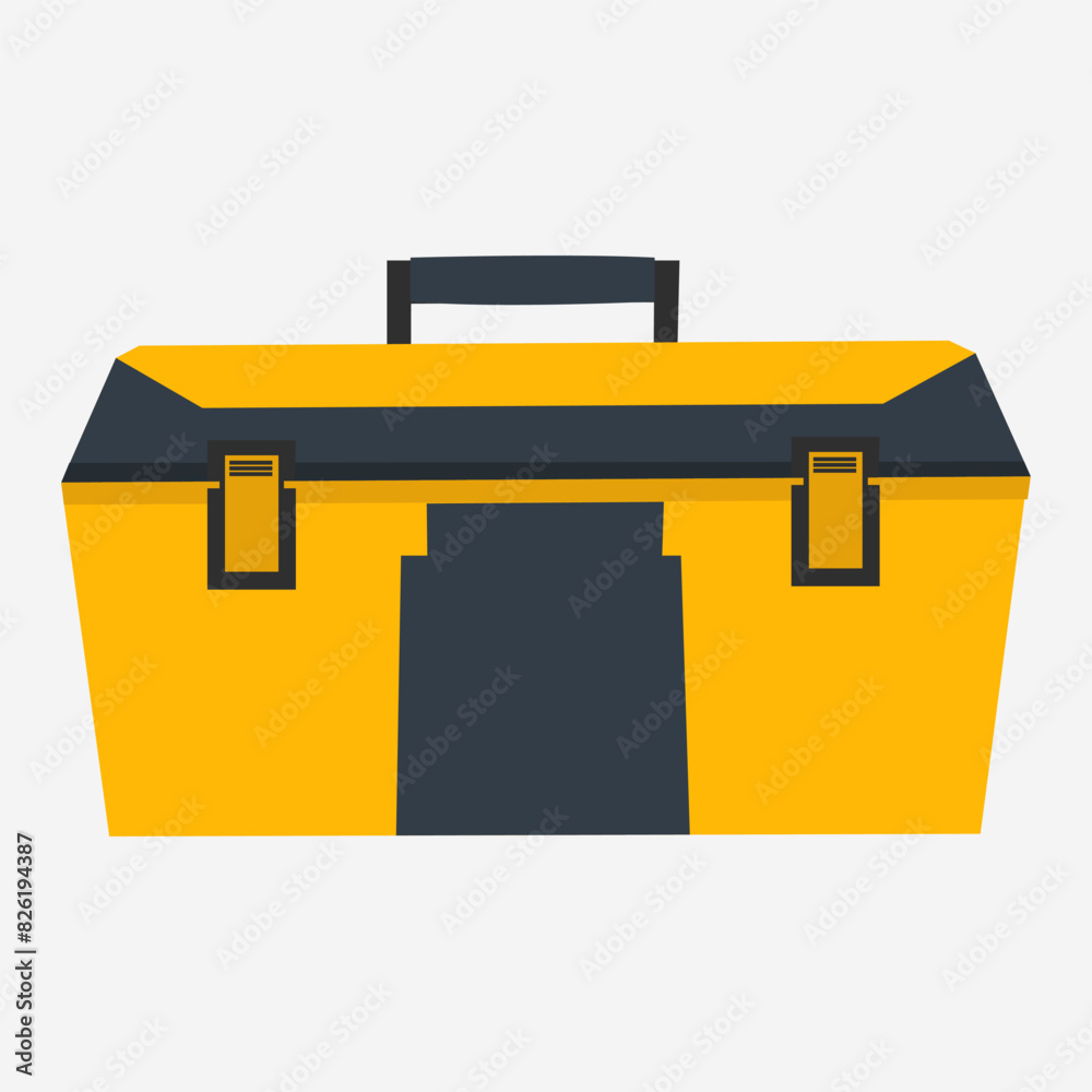 Yellow car toolbox vector illustration. Flat illustration of Car tool box vector icon isolated on white background. yellow plastic tool storage box flat vector illustration. Workbox in flat style.