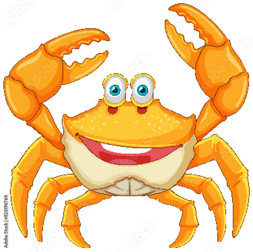 Smiling crab with raised claws and big eyes