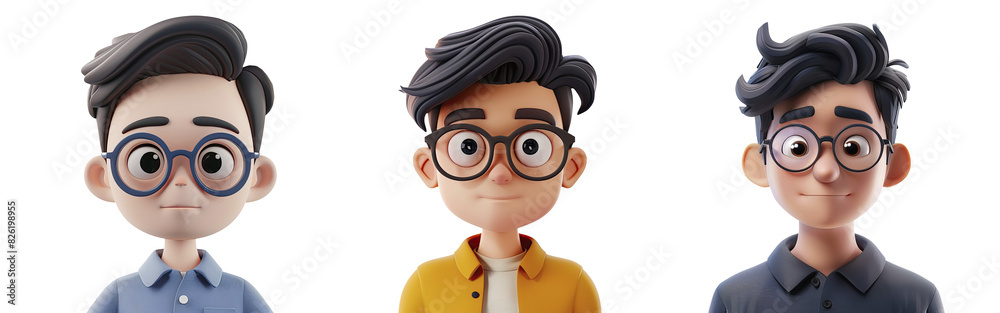 3D cartoon male avatar character. Man character set. 3D cartoon male avatar character. Man character set.
