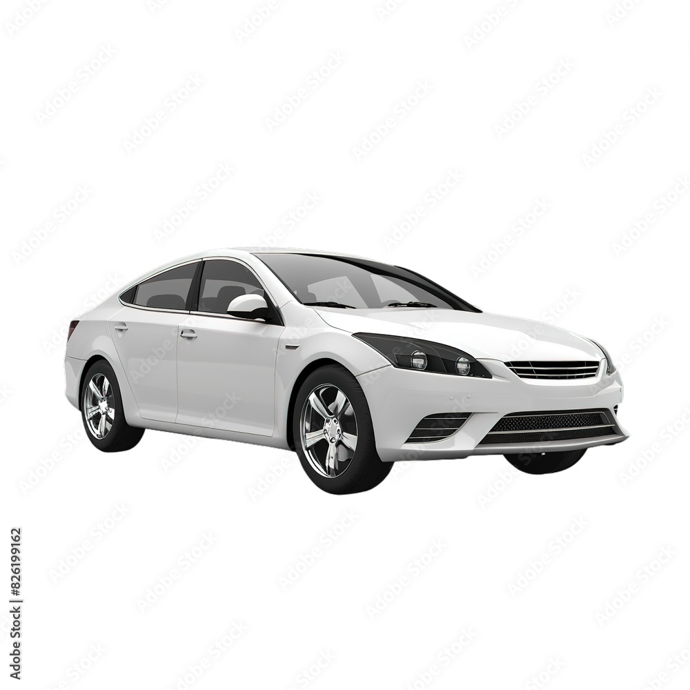 White sedan car isolated on transparent background, sleek design White sedan car isolated on transparent background, sleek design