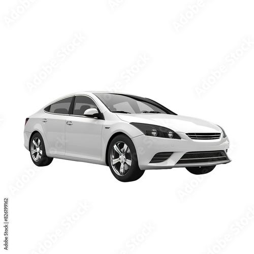 White sedan car isolated on transparent background, sleek design