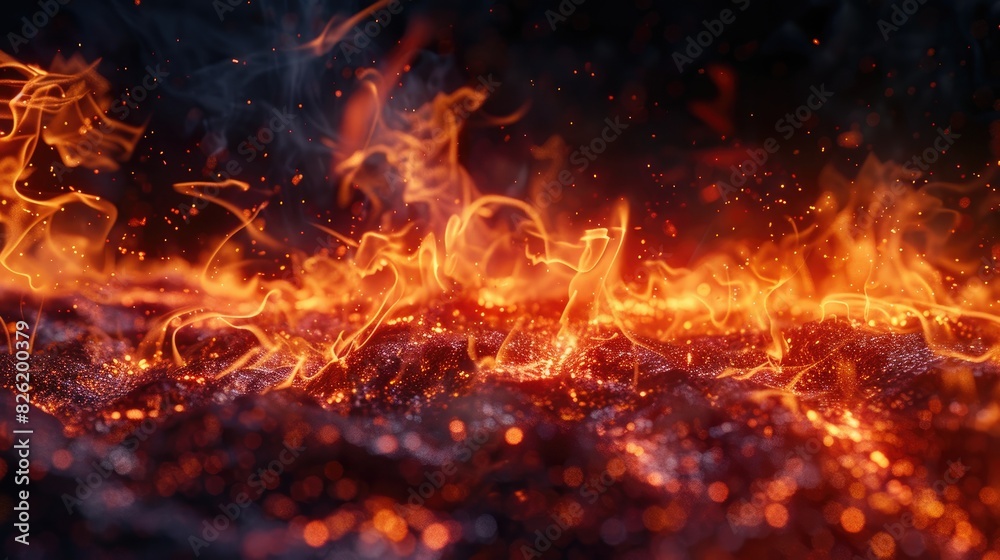 Flames burning against a dark backdrop Flames burning against a dark backdrop