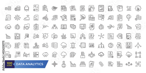 Data analytics icon set. Technology related icon collection. Editable stroke illustration. Vector ui and web icon.