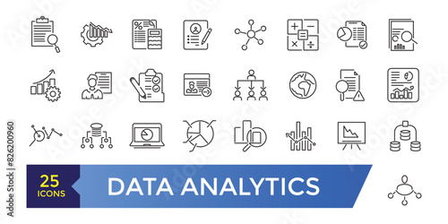 Data analytics icon set. Technology related icon collection. Editable stroke illustration. Vector ui and web icon.