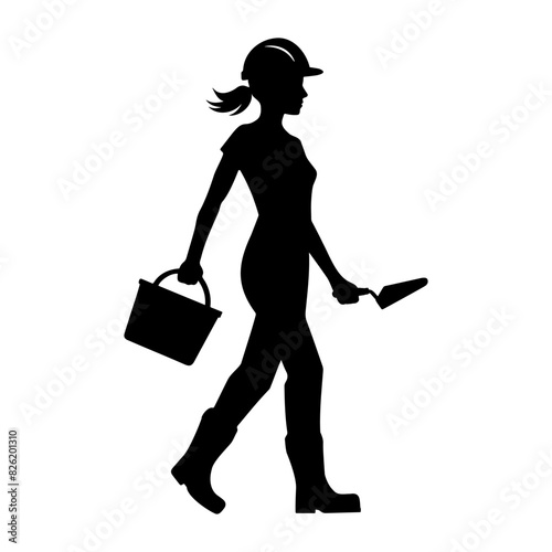 Silhouette of a female construction worker. Vector illustration