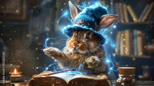 poster of a rabbit wearing a magic hat and a magic photo
