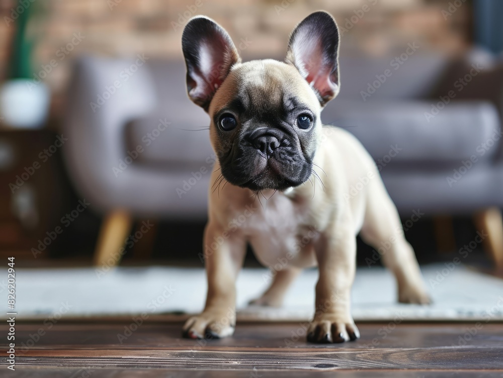 Young french bulldog puppy standing at home