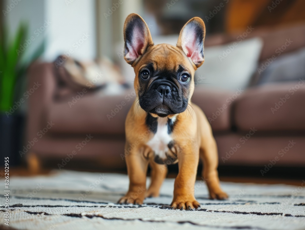 Young french bulldog puppy standing at home