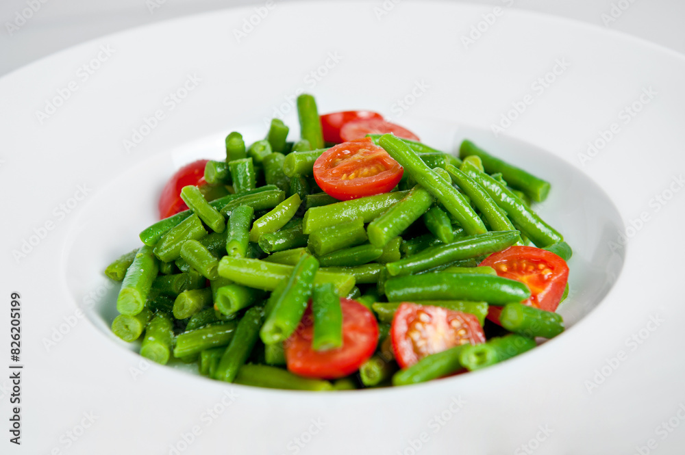 Fresh green bean salad with cherry tomatoes