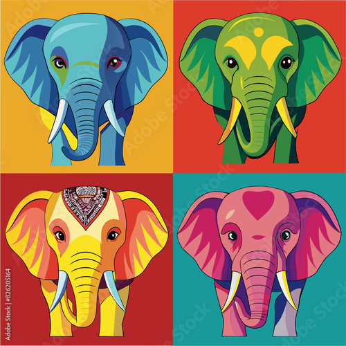 Canvas Print set of vector beautiful elephants