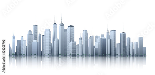 City skyline isolated on white background. Modern city skyscraper, cityscape buildings