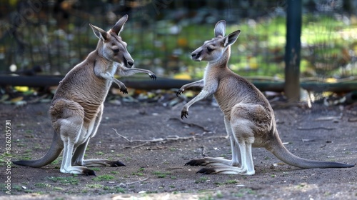 A kangaroo boxing with another kangaroo.