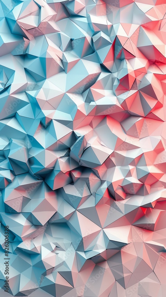 Fototapeta premium White, Blue and Pink Polygonal Surface with Triangular Pyramids. Modern, Bright