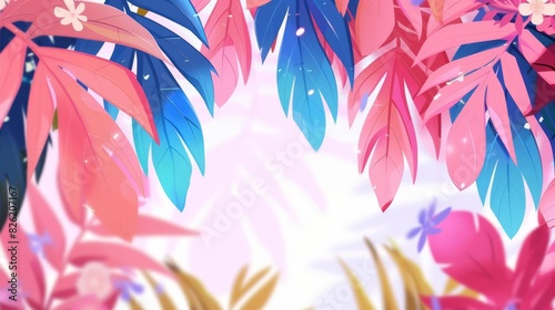 Vibrant exotic palm leaves, creating a colorful and tropical paradise scene