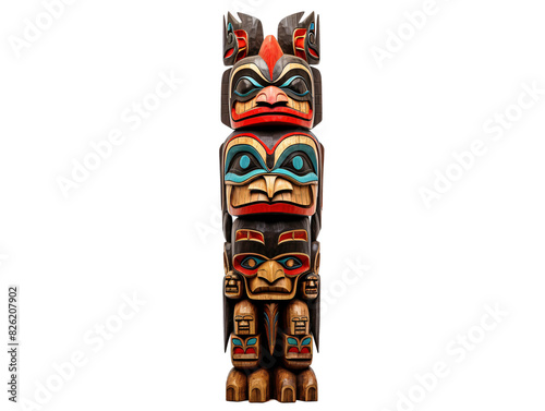a totem pole with colorful face
