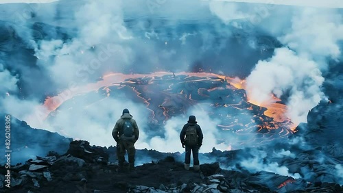 Volcano Explorers Brave Men at the Center of Volcanos. Watch daring volcanologists up close as they explore active craters, revealing the raw power and beauty of nature's fury photo