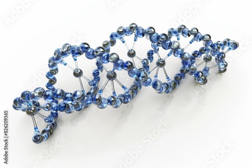 Artistic interpretation of a DNA structure with blue beads and links, emphasizing genetic connectivity