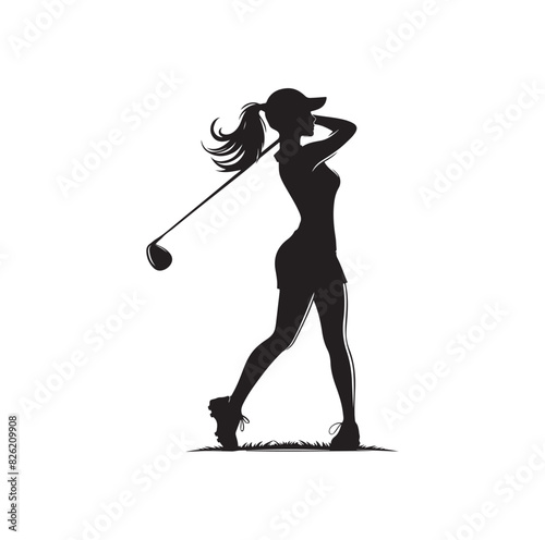 Golf player and icon silhouettes illustration set