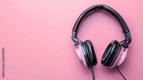 Pink Headphones on Minimalist Background 