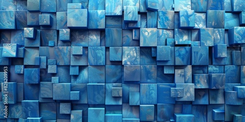 Blue 3D Blocks neatly organized to make a Futuristic abstract background. photo