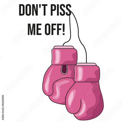 Boxing Gloves isolated transparent background. Creative t-shirt print design with pink Boxing Gloves and funny inscription. Vector illustration. Editable stroke. EPS 10