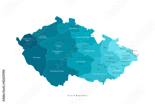 Vector modern isolated illustration. Simplified administrative map of Czech Republic. Names of capital, cities and regions