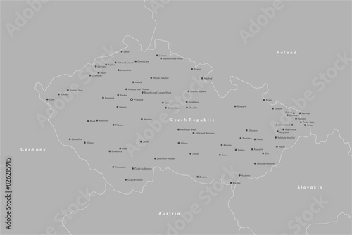Vector modern illustration. Simplified map of Czech Republic. Border with nearest states Austria, Germany and etc. Names and points of cities