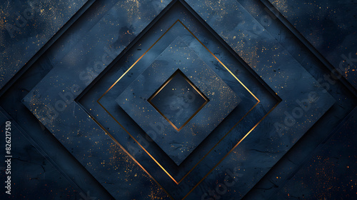 Luxurious Dark Blue Abstract Template with Geometric Triangle Pattern and Golden Striped Lines on Black Background Abstract