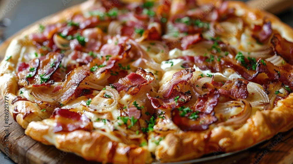 Classic Tarte Flambee with Cream Fraiche Onion and Bacon