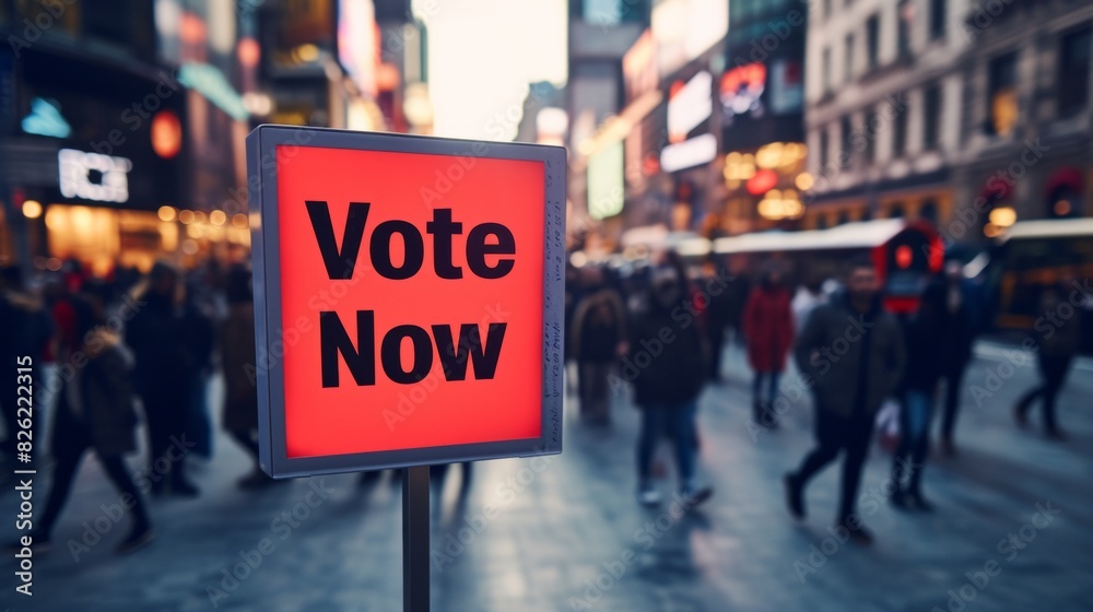 Close-up view of vote sign in busy city street in a voting season Close-up view of vote sign in busy city street in a voting season