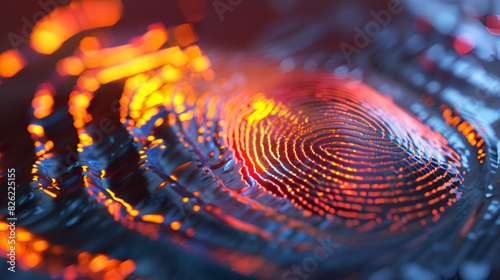 Glowing Abstract Art with Orange and Blue Fingerprint Patterns for Smart Security" "Illuminated Patterns: Artistic Design in Abstract Form for Biometric 