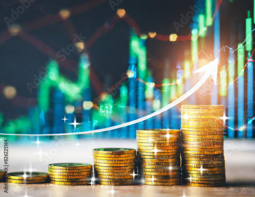 成長する資産イメージと青いアブストラクト背景