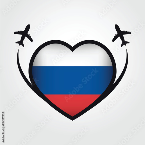 Russia Travel Heart Flag With Airplane Icons