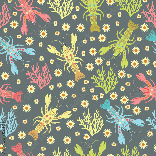  lobster seamless pattern in vector