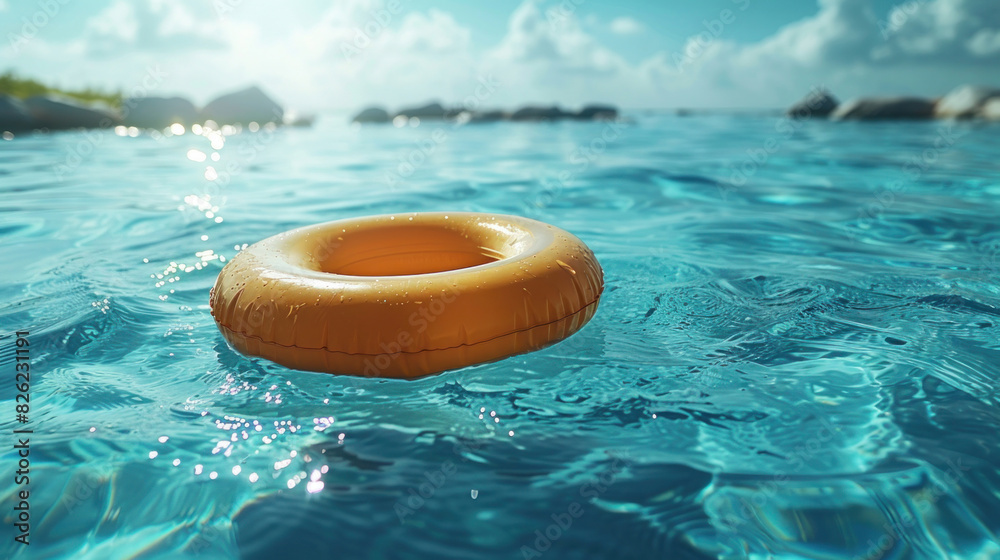 Vibrant yellow pool ring floating in refreshing blue water, creating a summer-themed backdrop and a sense of leisure. Vibrant yellow pool ring floating in refreshing blue water, creating a summer-themed backdrop and a sense of leisure.