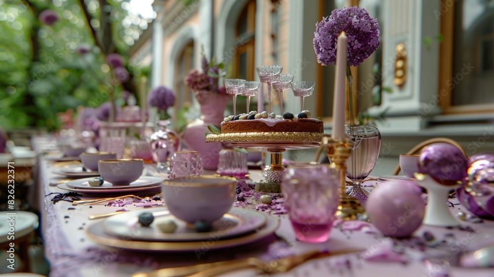 purple; Cake on plate purple; Cake on plate