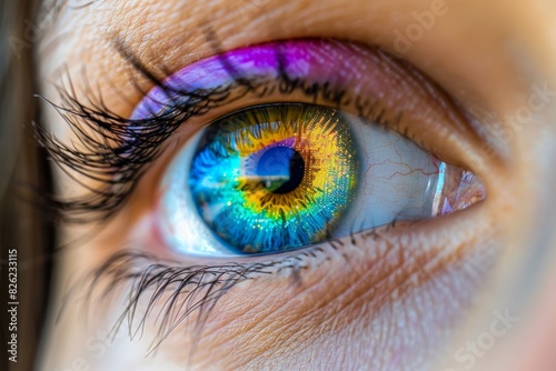 Multicolored iris reflects a world within, capturing the essence of urban vibrancy #826233115