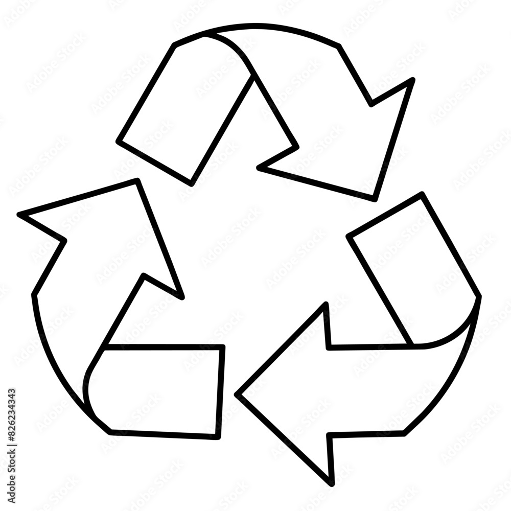 Black and white recycling symbol on white background Black and white recycling symbol on white background
