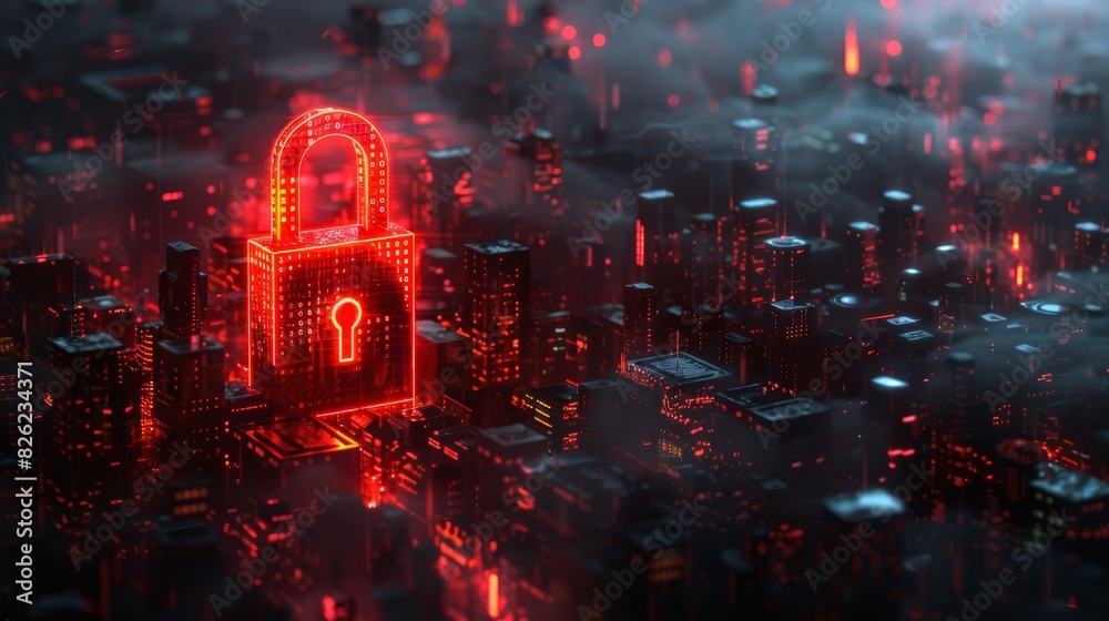 Neon Red Security Lock in Cyber City Neon Red Security Lock in Cyber City
