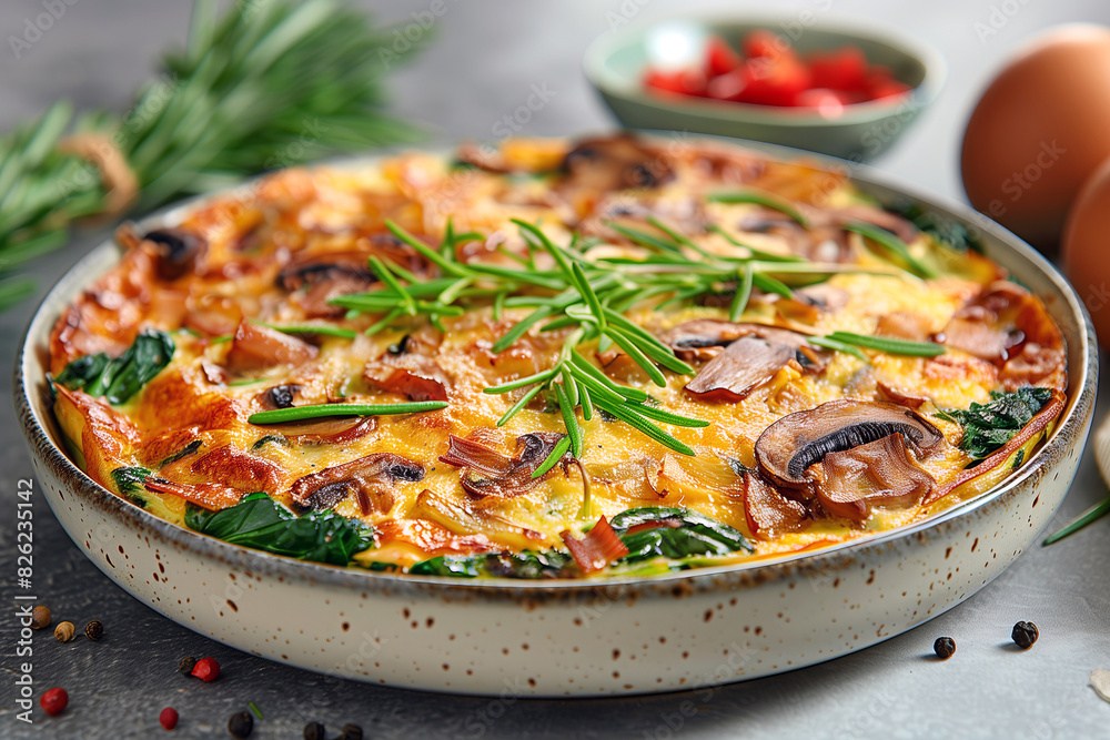 Spinach and Mushroom Frittata: Baked egg dish loaded with sautéed spinach, mushrooms, onions, and shredded cheese. Spinach and Mushroom Frittata: Baked egg dish loaded with sautéed spinach, mushrooms, onions, and shredded cheese.