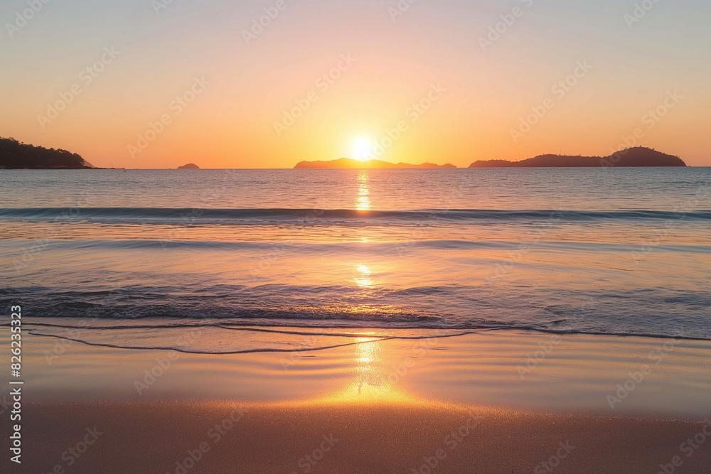 水平線に沈む夕陽と海の風景/Scenery of the Setting Sun and the Sea at the Horizon/Szenerie der untergehenden Sonne und des Meeres am Horizont