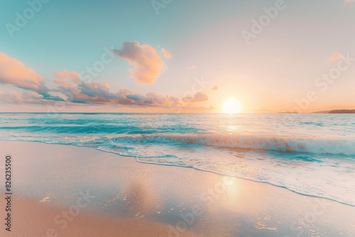 水平線に沈む夕陽と海の風景/Scenery of the Setting Sun and the Sea at the Horizon/Szenerie der untergehenden Sonne und des Meeres am Horizont photo