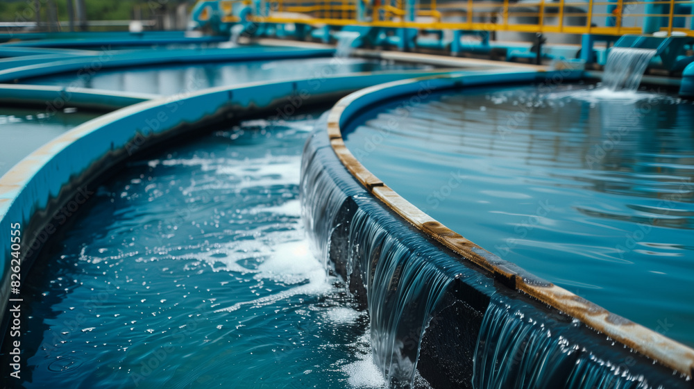 Water treatment plant with industrial pipes and filtration tanks. Stock ...