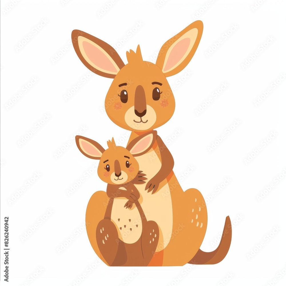 Kangaroo. Flat vector illustration of cute animal. Baby nursery art.