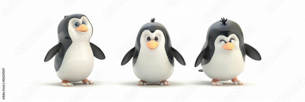 Penguin. 3D rendering cute animal isolated over white background.